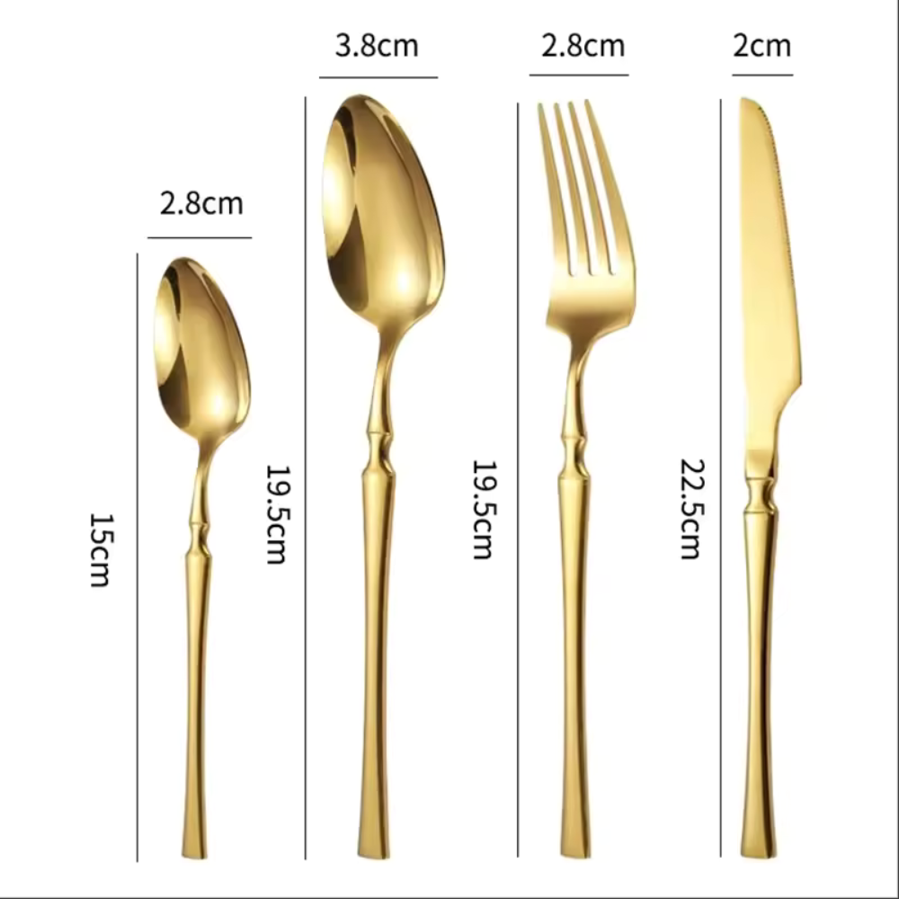 Jogo de Talheres Dourado em Aço Inox - Kit 24 Peças