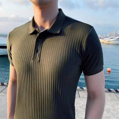 Men's Ribbed Knit Polo Shirt Bourton