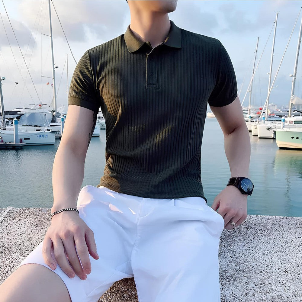 Men's Ribbed Knit Polo Shirt Bourton