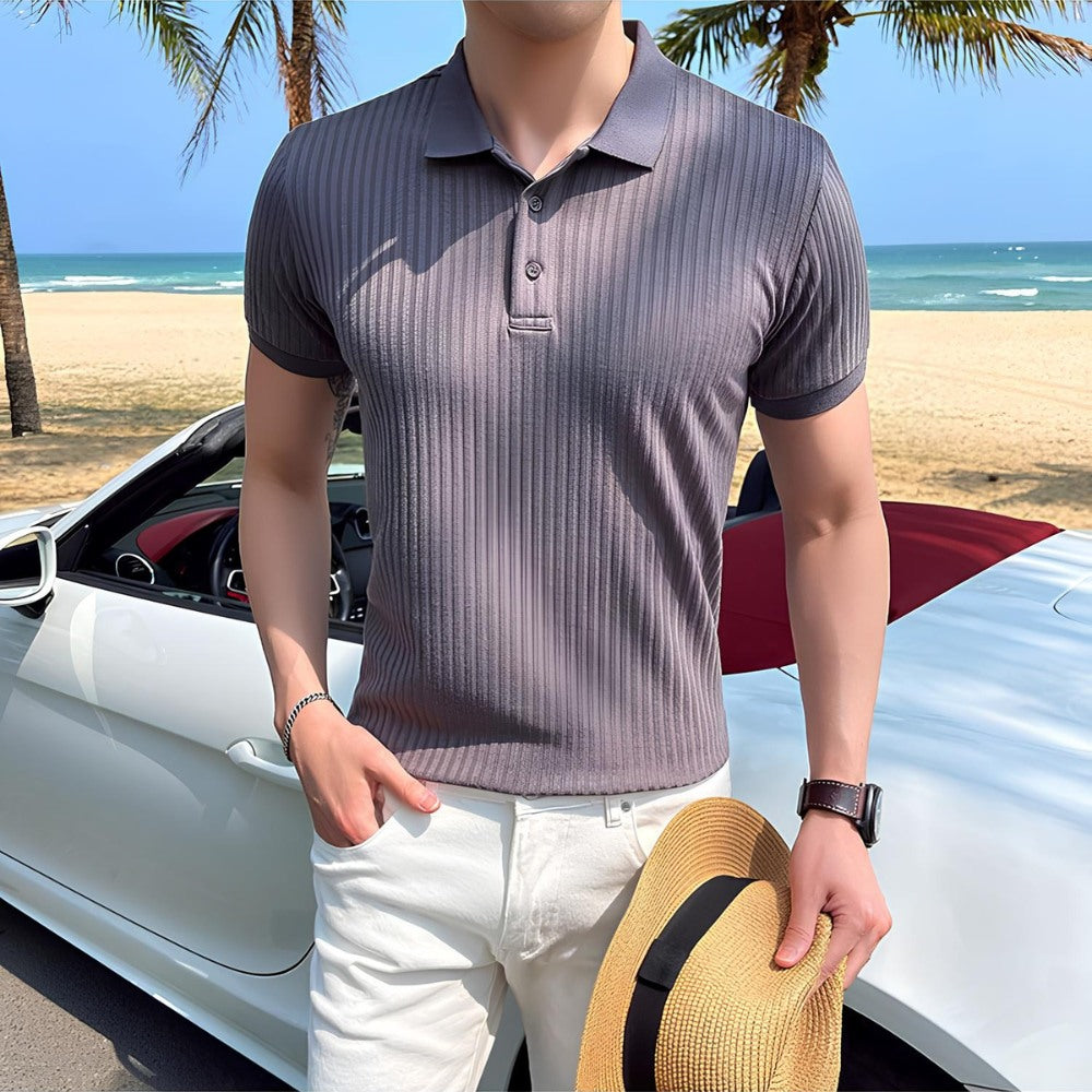 Men's Ribbed Knit Polo Shirt Bourton