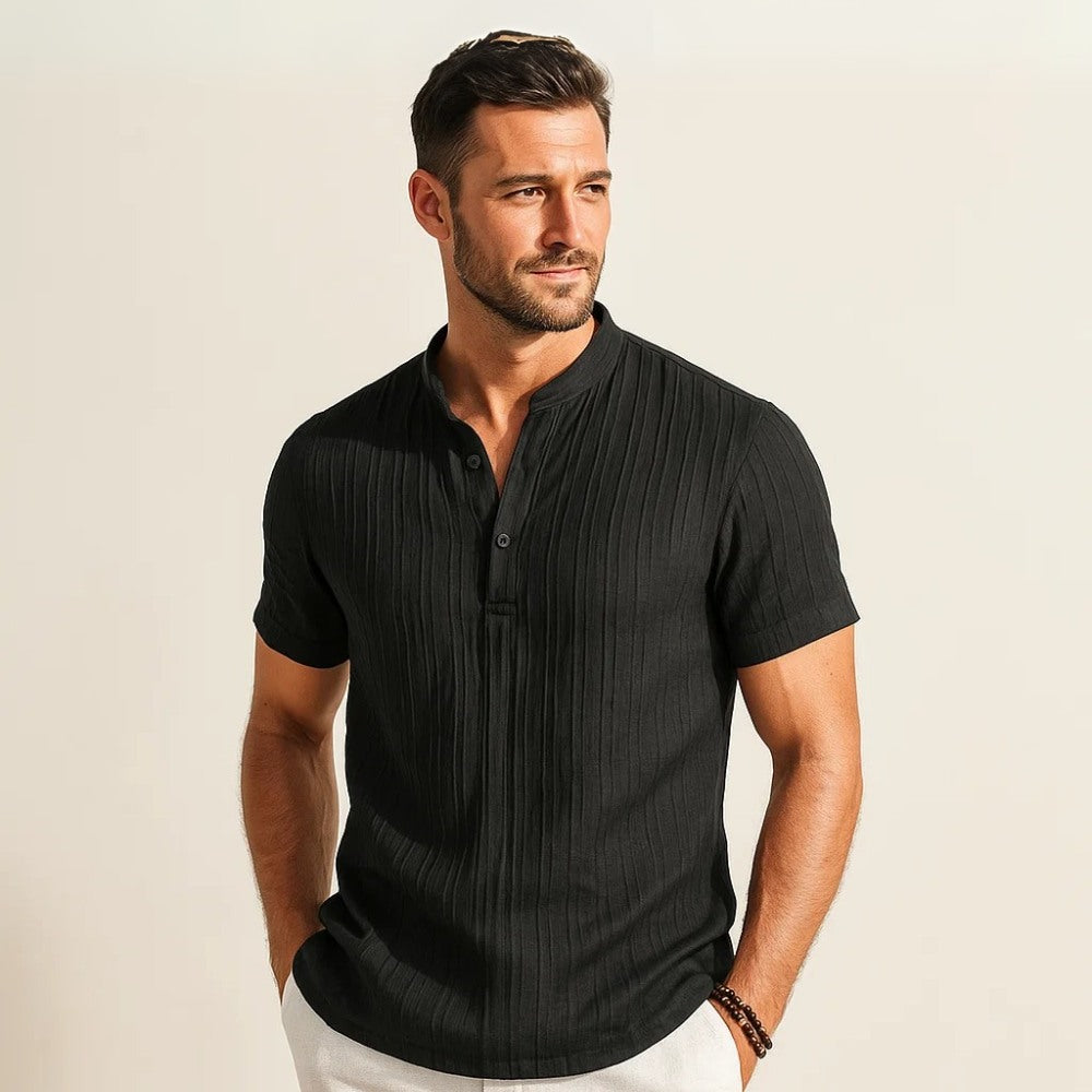 Pleated Mandarin Collar Shirt - Richelieu