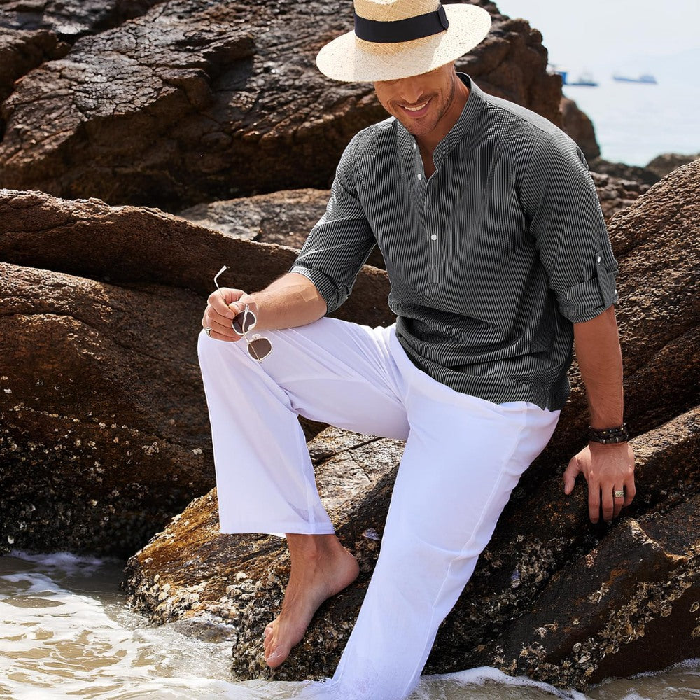 Men’s Casual Mandarin Collar Shirt – Ascot