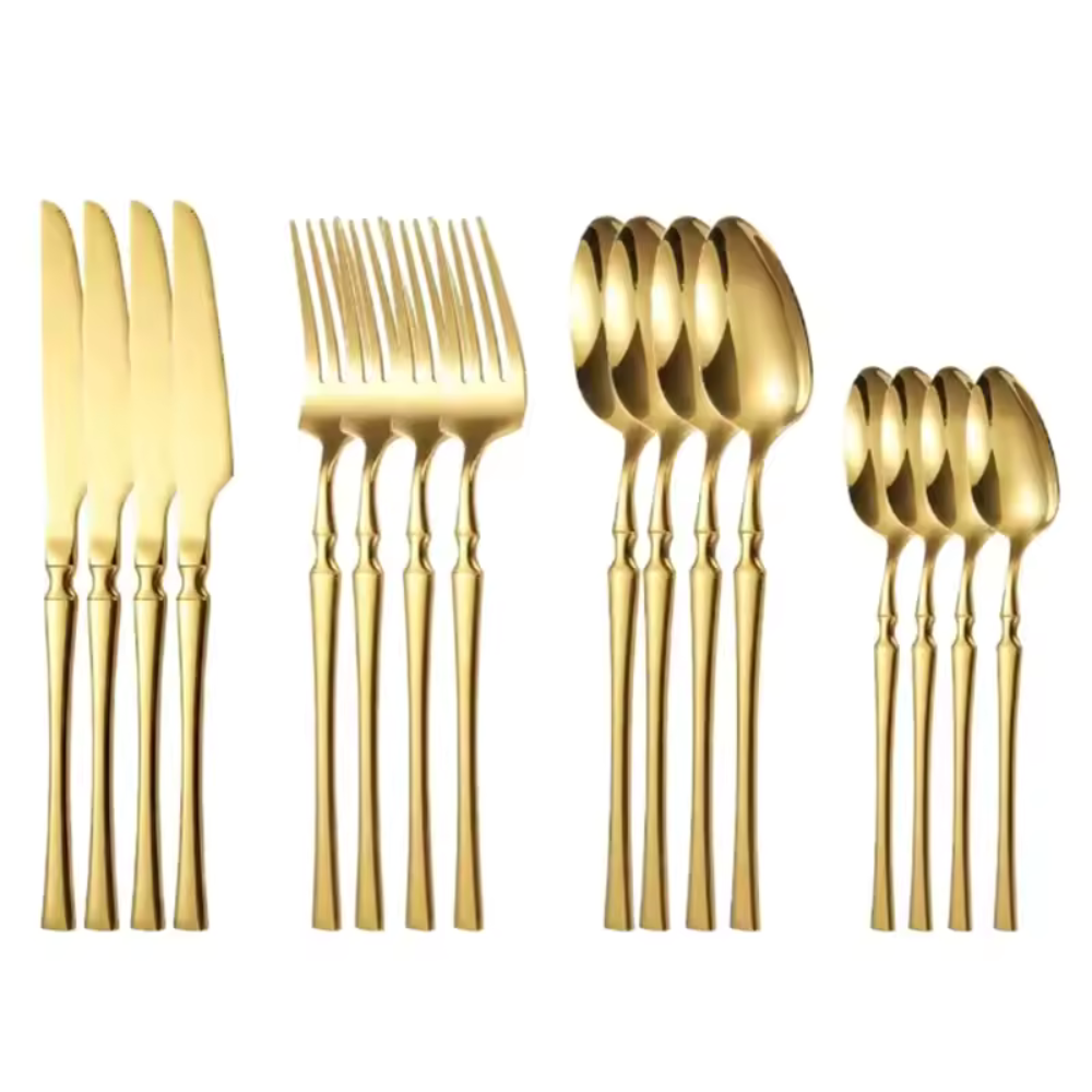 Jogo de Talheres Dourado em Aço Inox - Kit 24 Peças