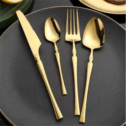 Jogo de Talheres Dourado em Aço Inox - Kit 24 Peças