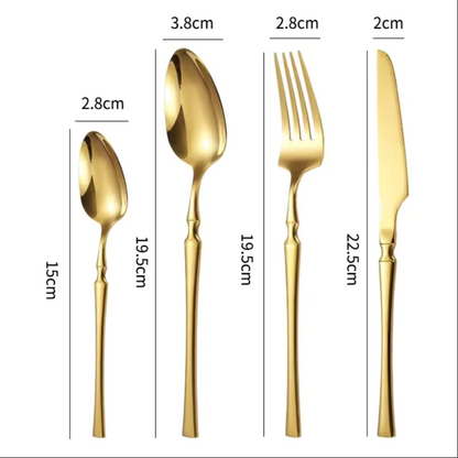 Jogo de Talheres Dourado em Aço Inox - Kit 24 Peças