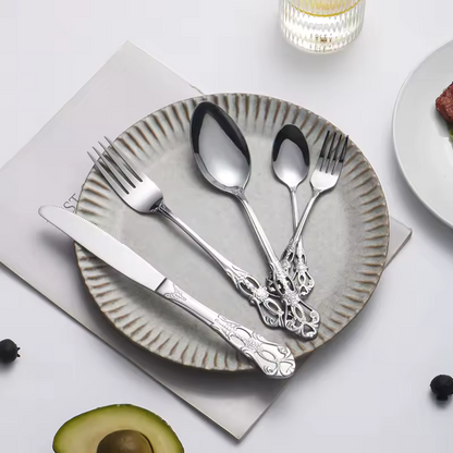 Jogo de Talheres Prateados Elegance em Aço Inox - Kit 24 Talheres