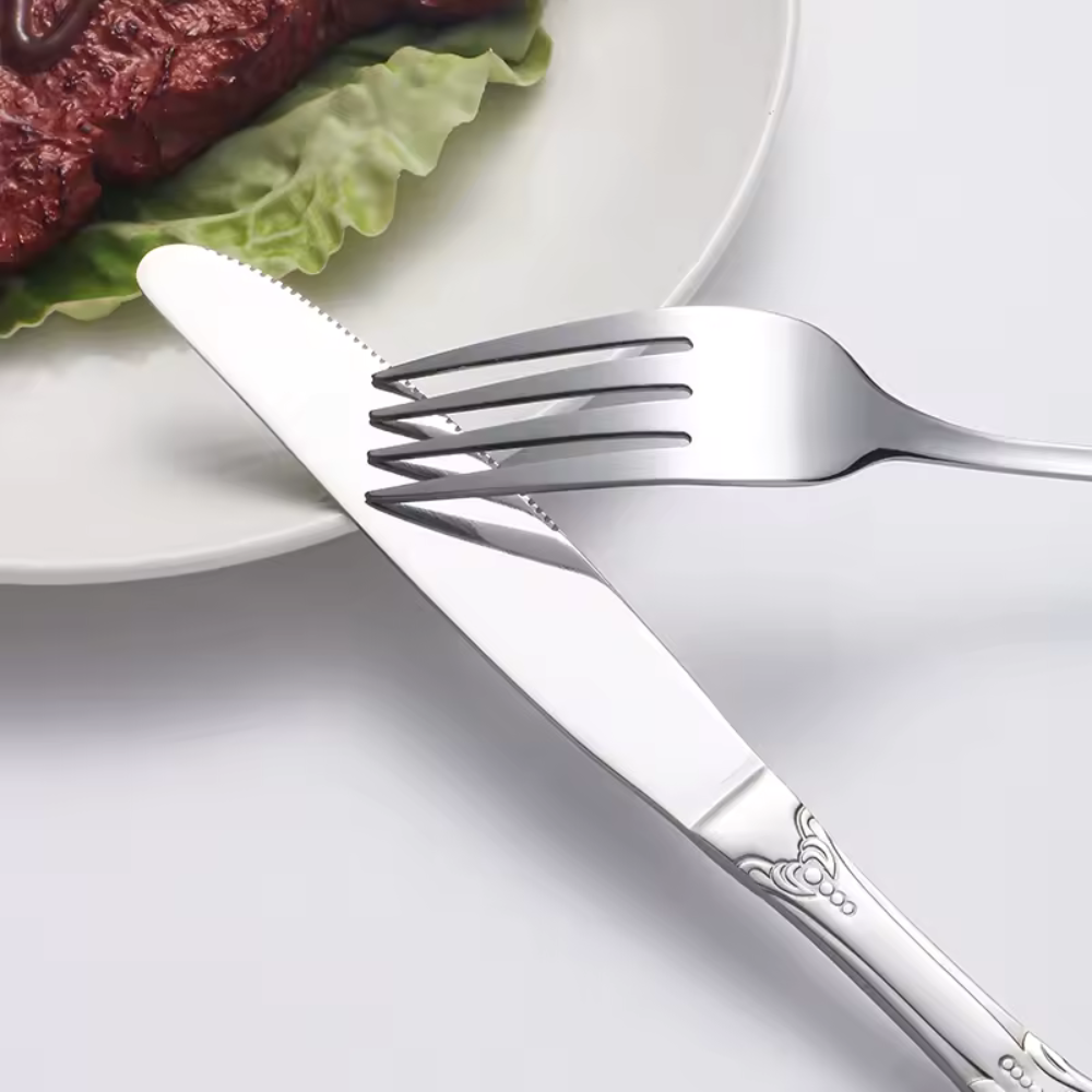 Jogo de Talheres Prateados Elegance em Aço Inox - Kit 24 Talheres