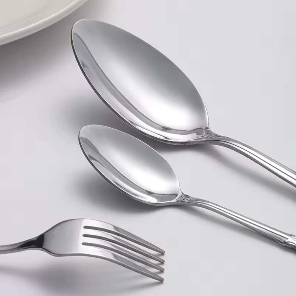 Jogo de Talheres Prateados Elegance em Aço Inox - Kit 24 Talheres