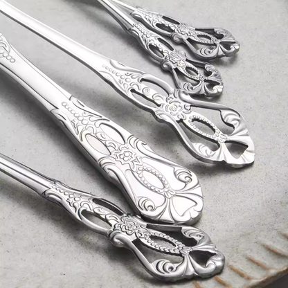 Jogo de Talheres Prateados Elegance em Aço Inox - Kit 24 Talheres