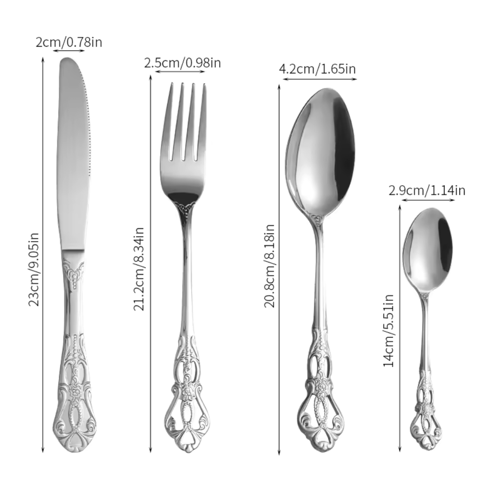 Jogo de Talheres Prateados Elegance em Aço Inox - Kit 24 Talheres