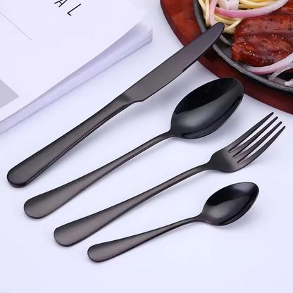 Jogo de Talheres Preto Fosco em Aço Inox - Kit 24 Peças